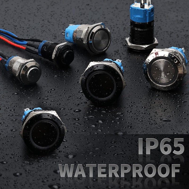 STARELO 5pcs 19mm Momentary led Push Button Switch Sliver Shell, IP65 Waterproof Push Button Switch,1NO 1 NC with Wire Socket Plug,Self-resetting with LED(Blue). - Image 5